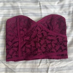 Free People Purple Lace Strapless Crop Top Size M Sweetheart Neckline